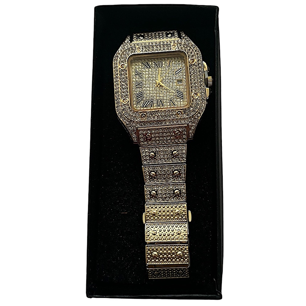 NEW (IN BOX) MENS ADJUSTABLE FANTASY URBAN STYLE DIAMOND WATCH GOLD